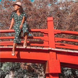 Green and Pink Floral Print Romper